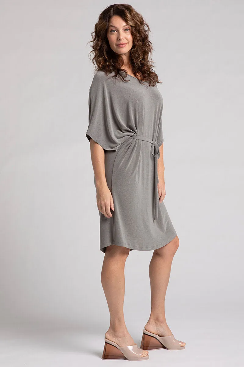 Slouchy V-Neck Dress with Tie | Melange Sand