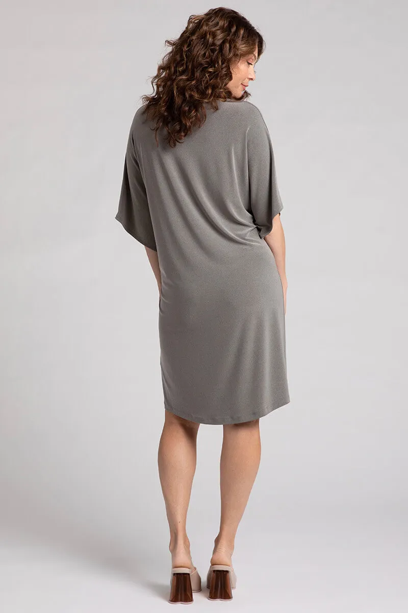 Slouchy V-Neck Dress with Tie | Melange Sand
