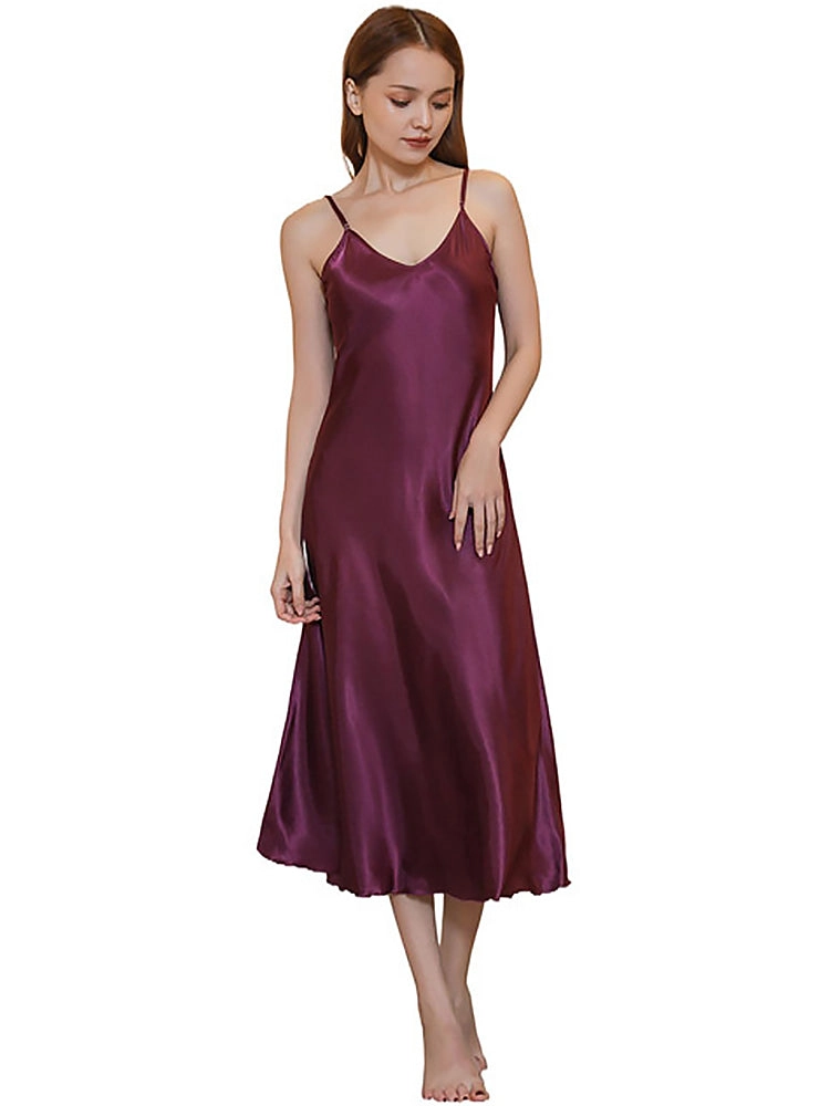 Soft Mid-Length Slim V-Neck Sling Nightdress