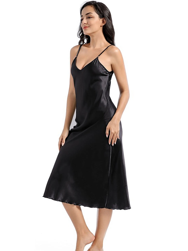 Soft Mid-Length Slim V-Neck Sling Nightdress
