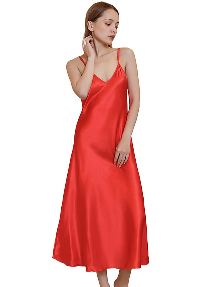 Soft Mid-Length Slim V-Neck Sling Nightdress
