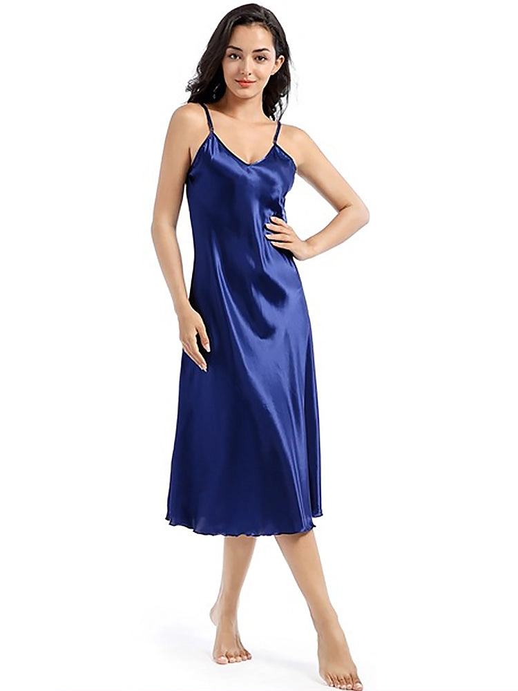 Soft Mid-Length Slim V-Neck Sling Nightdress