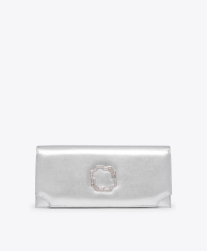 Vivien Silver Leather Clutch Bag