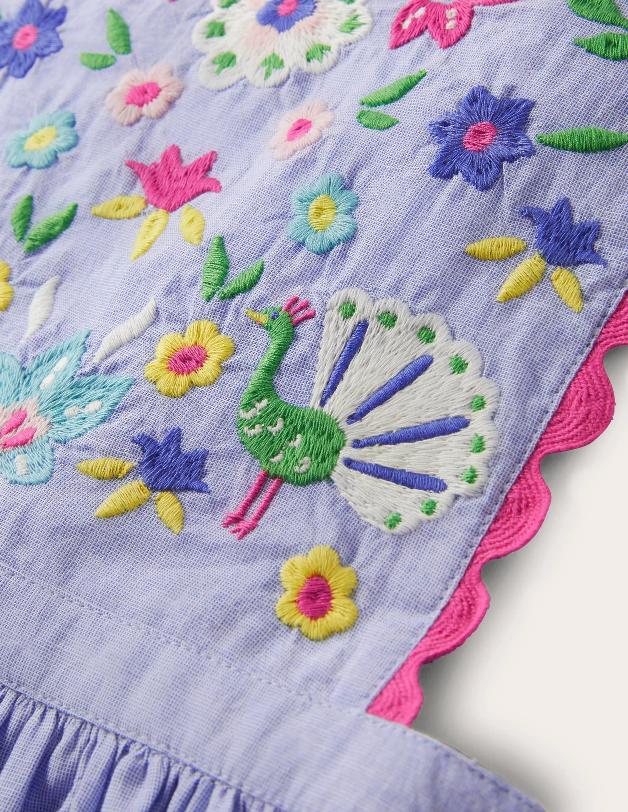 Woven Pinafore Dress-Blue Multi Embroidery