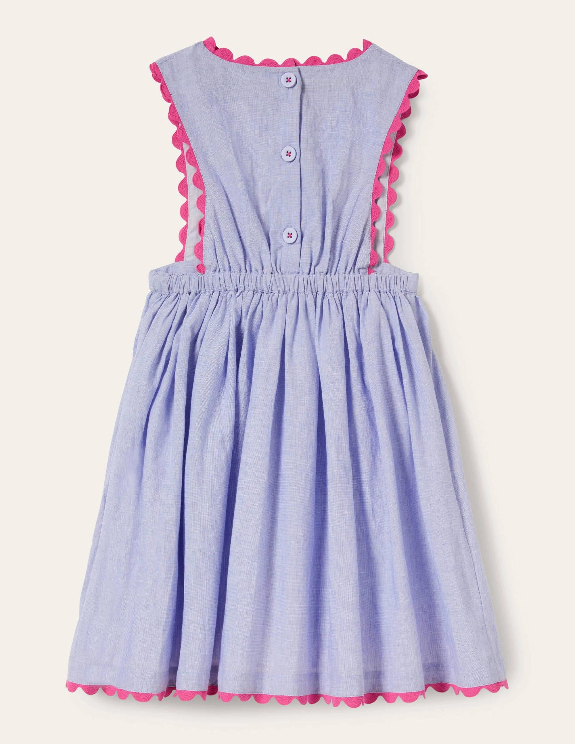 Woven Pinafore Dress-Blue Multi Embroidery