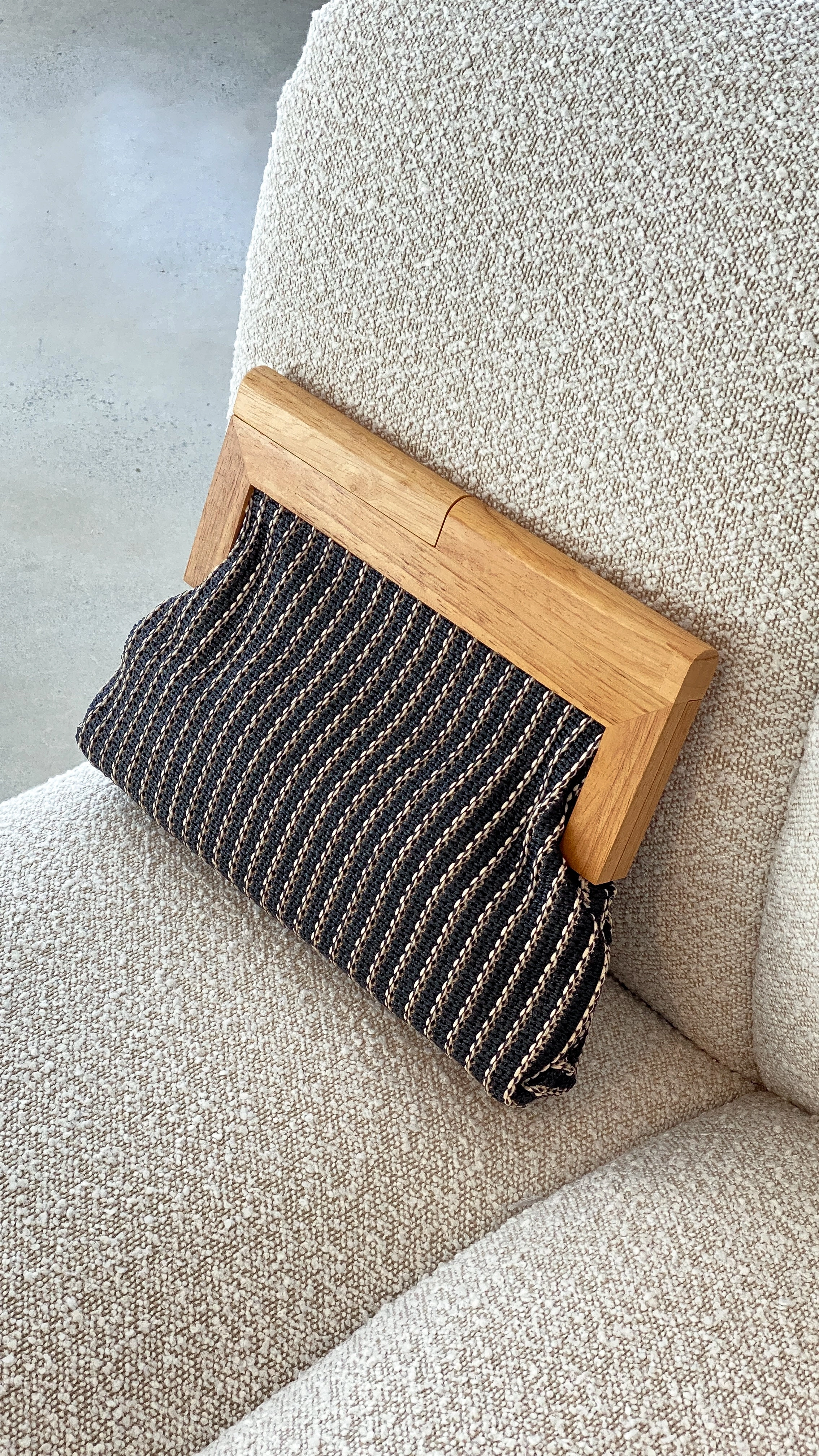 Zoey Thin Stripe Timber Frame Clutch - Black